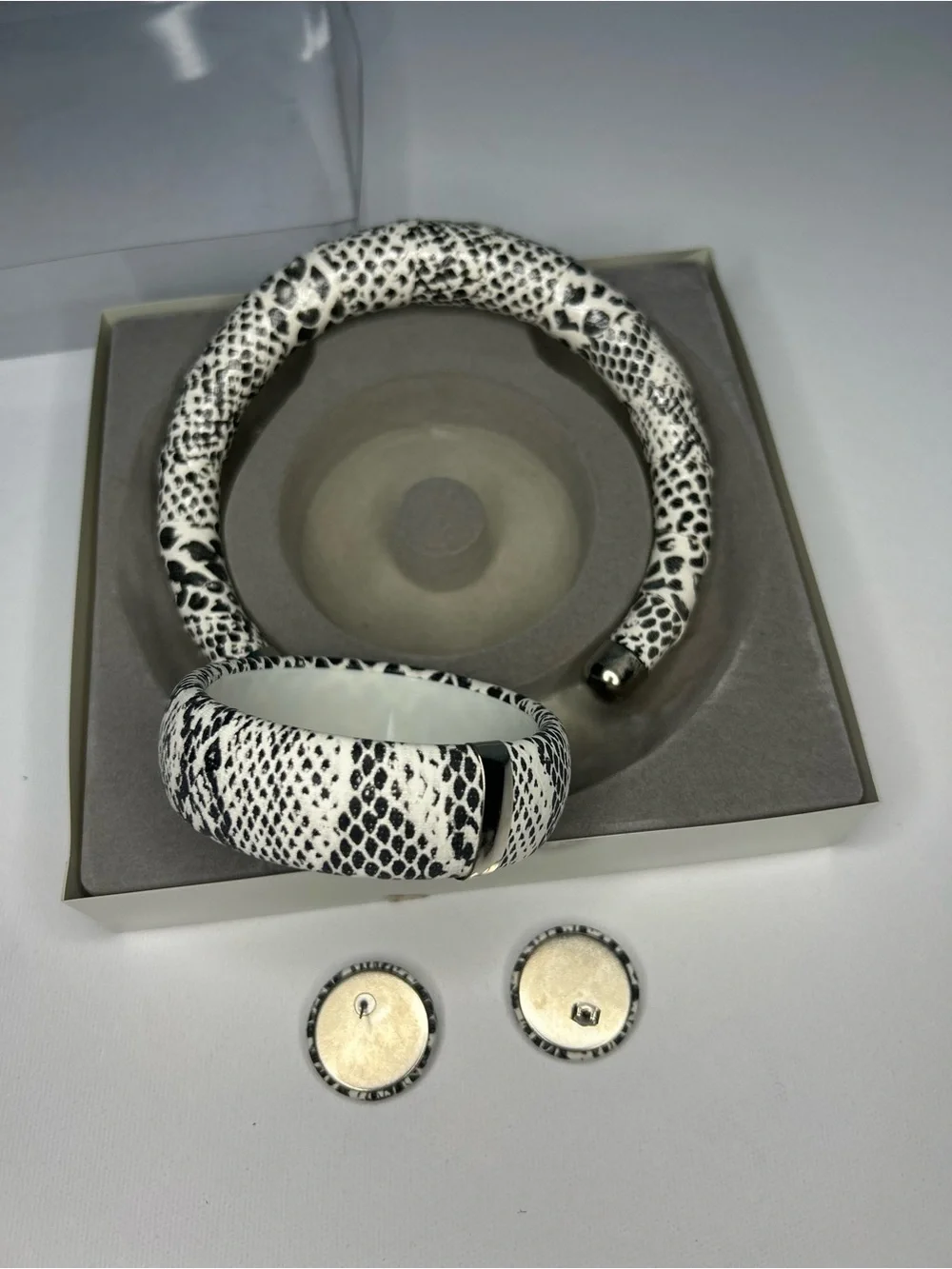 Vintage Faux Snakeskin Choker Necklace Bracelet & Earrings Set Python Print 80s